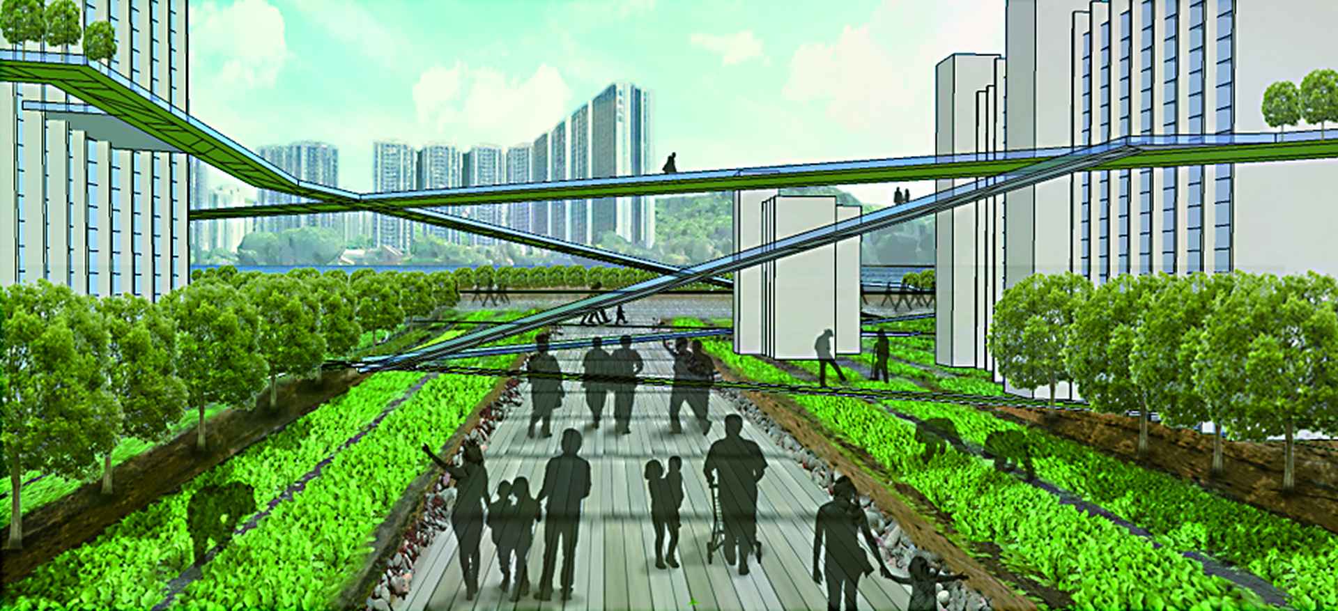 （圖三）沙田2050規劃想像之懸浮行人系統示意圖（來源：研究團隊製圖）