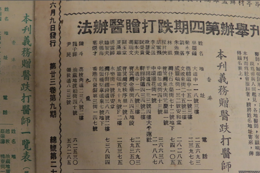 上世紀五十年代武術雜誌的顧問地址,可見不少武術師傅是住在灣仔和筲箕灣區。