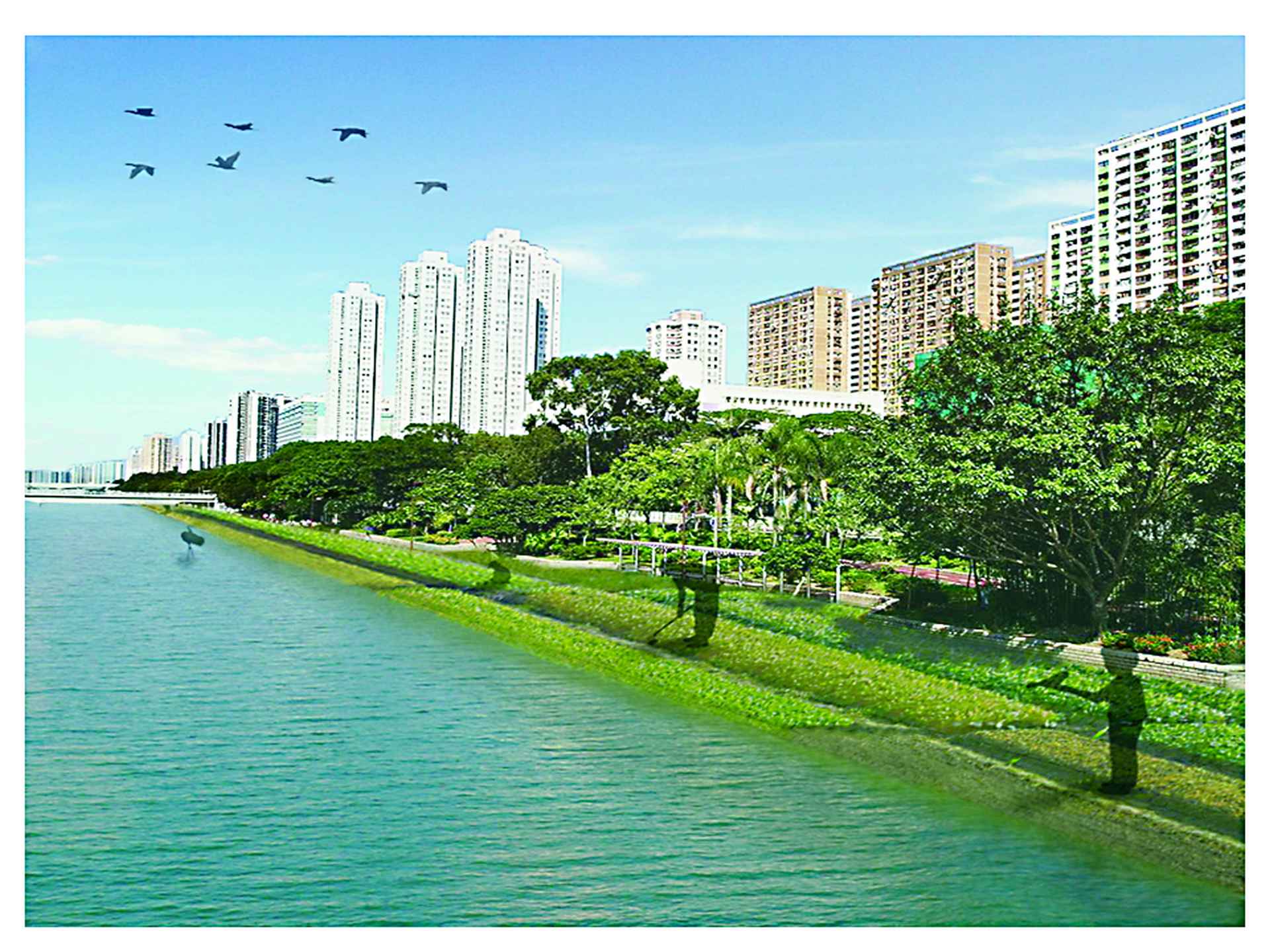 （圖一）沙田2050規劃想像之河畔濕地復農示意圖 （來源：研究團隊製圖）